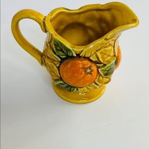 D Exclusive | Burnt Orange Floral & Fruit Painted Ceramic Mug | Vintage Pour Cup